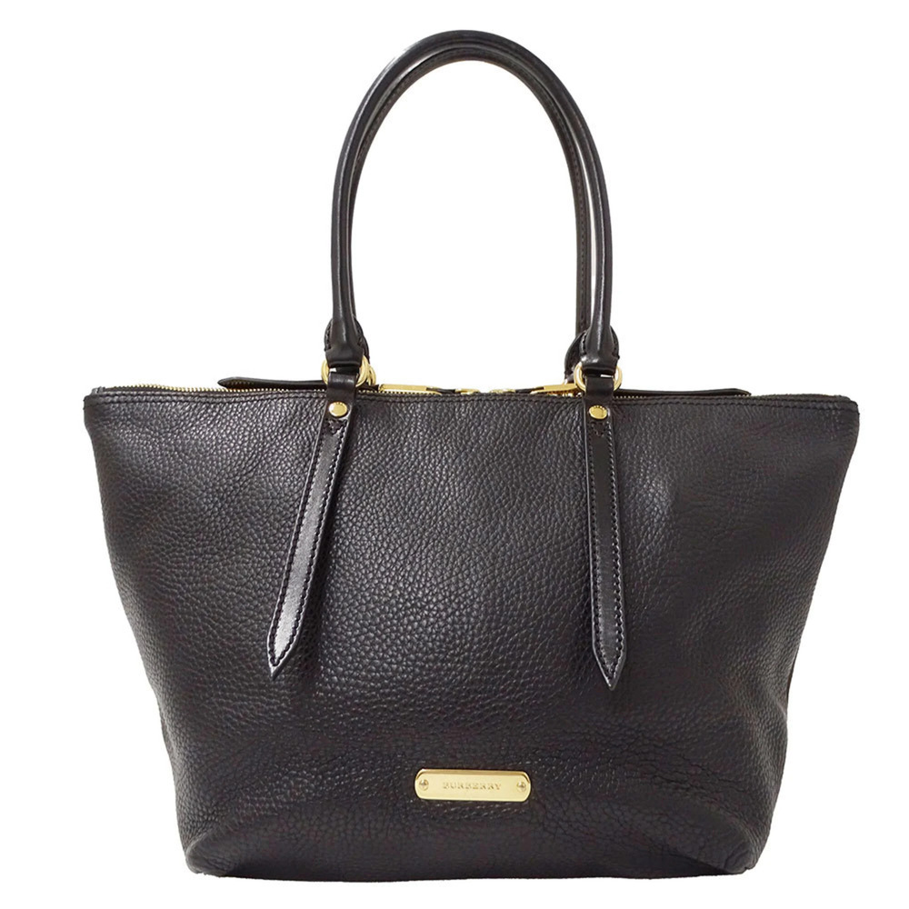Burberry handbag, women's, brand name, tote bag, leather, black.